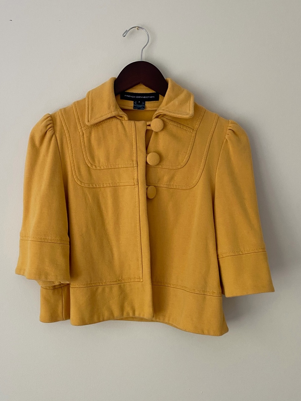 French Connection Mustard Yellow Short Jacket with Covered Buttons